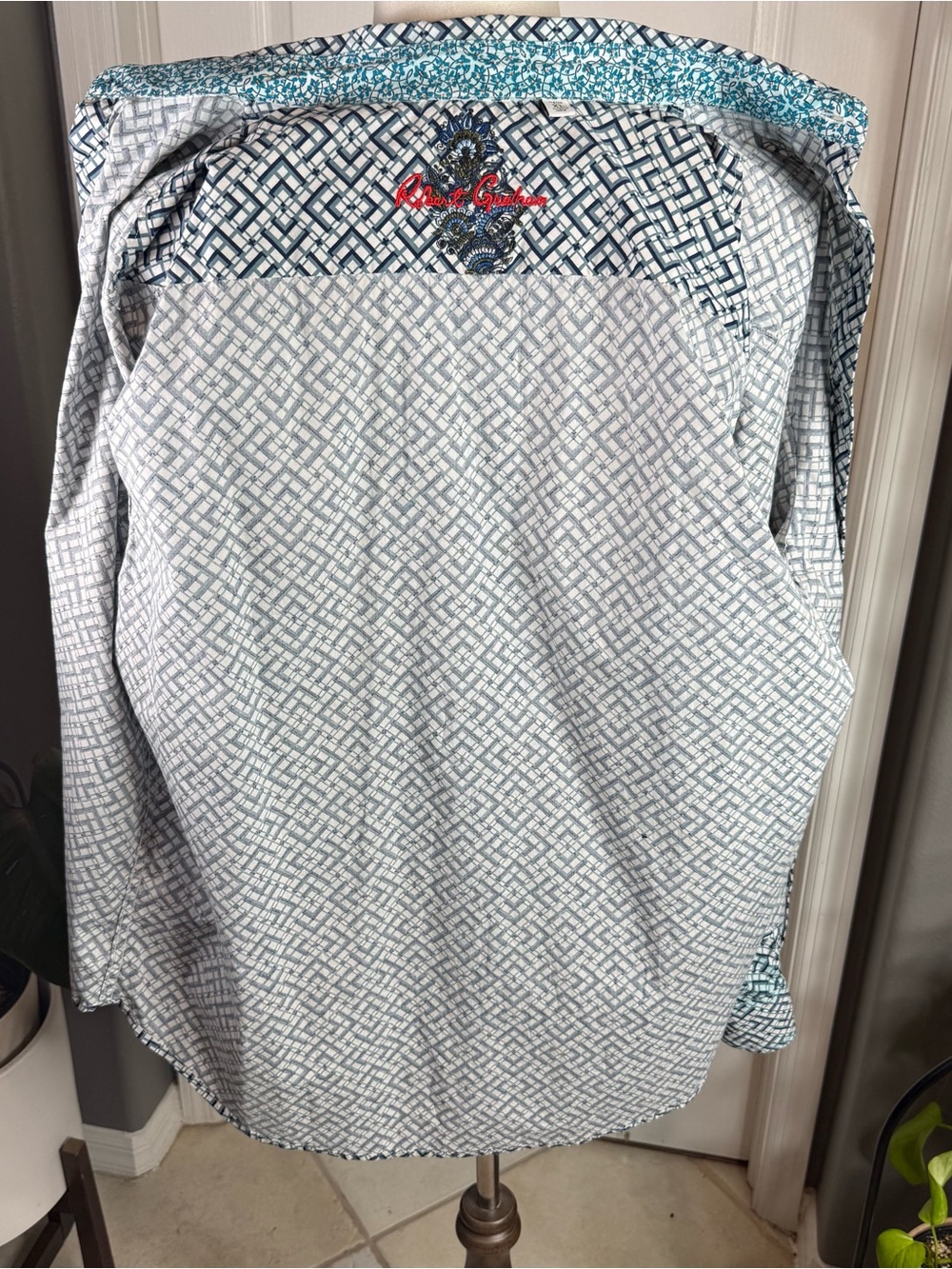 Robert Graham Classic Fit XL Geometric Print Button Down Shirt Blue Teal - Picture 3 of 16